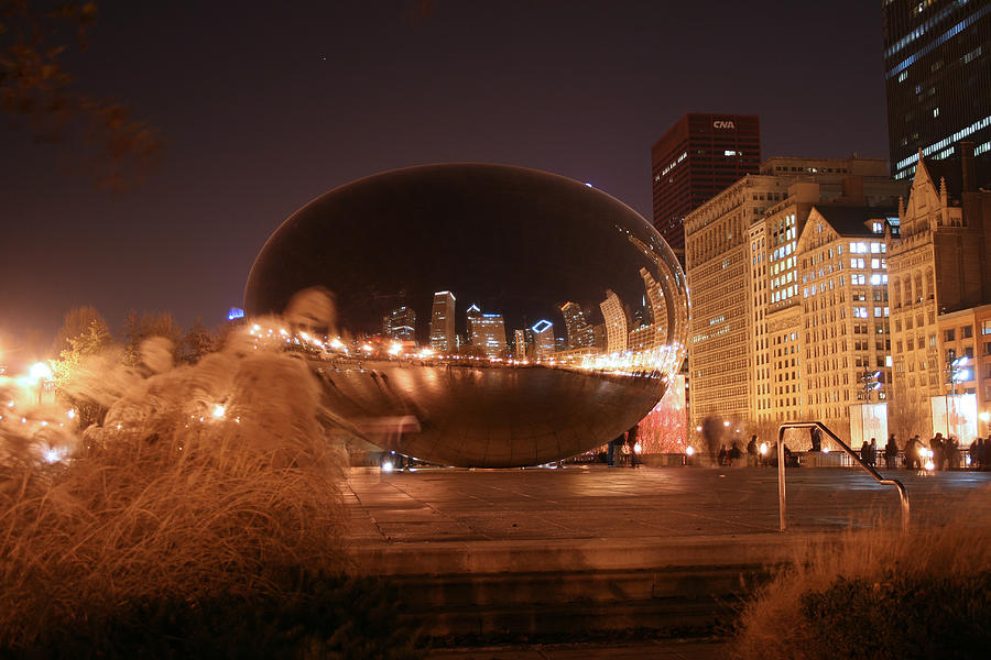 The Bean on a Winter Night Photograph by Laura Kinker