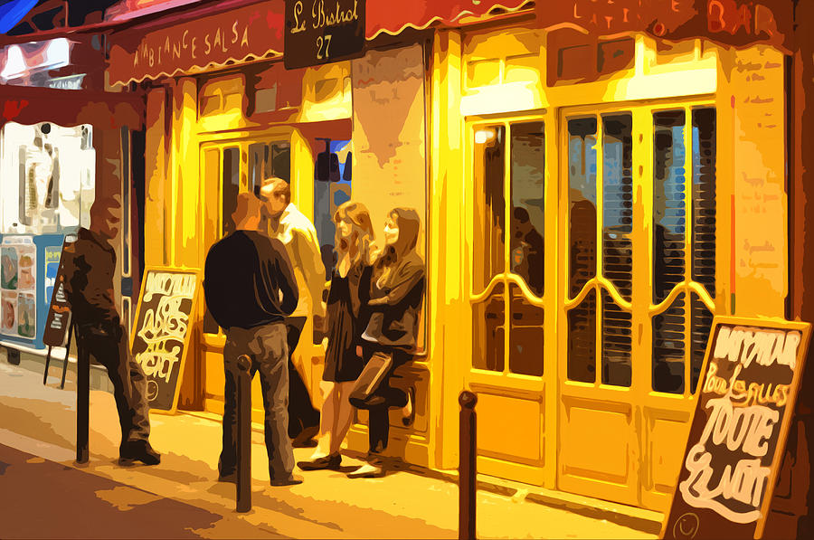 Paris Photograph - The Bistro at Night by Mary Machare