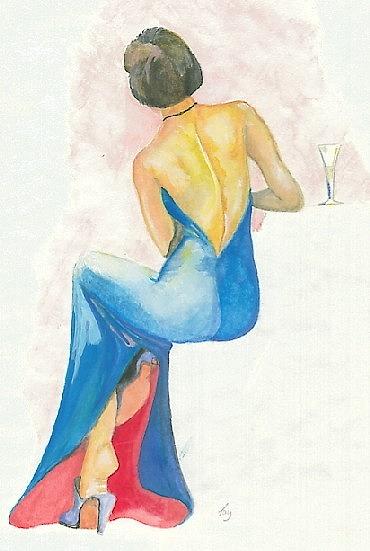 The Blue dress Painting by Ray Agius