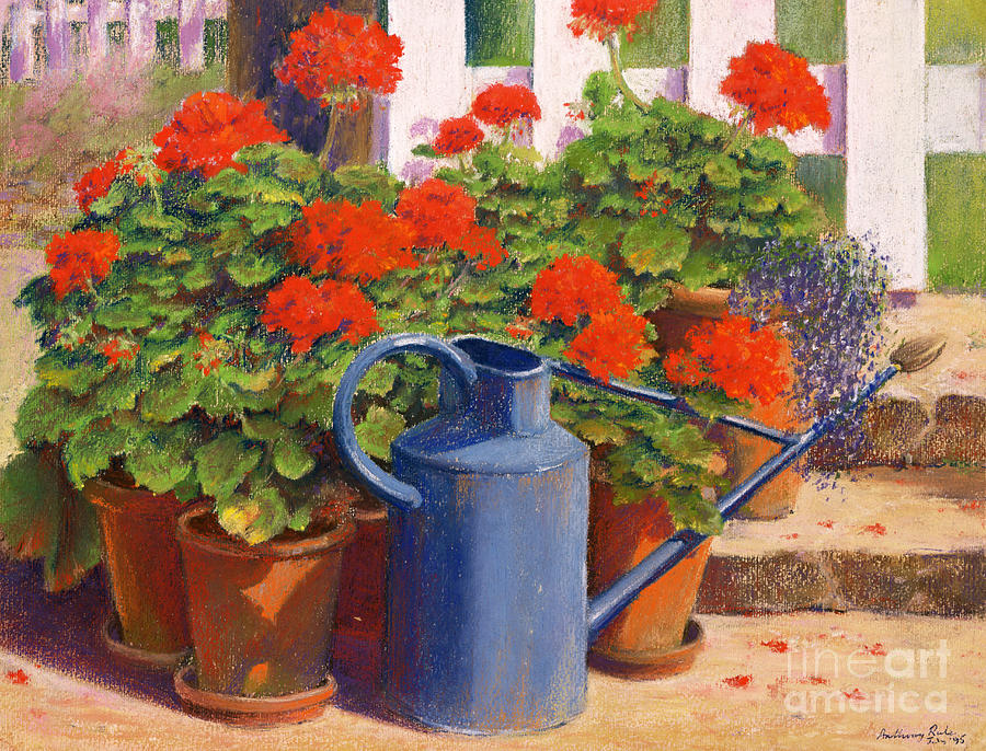 The blue watering can Pastel by Anthony Rule