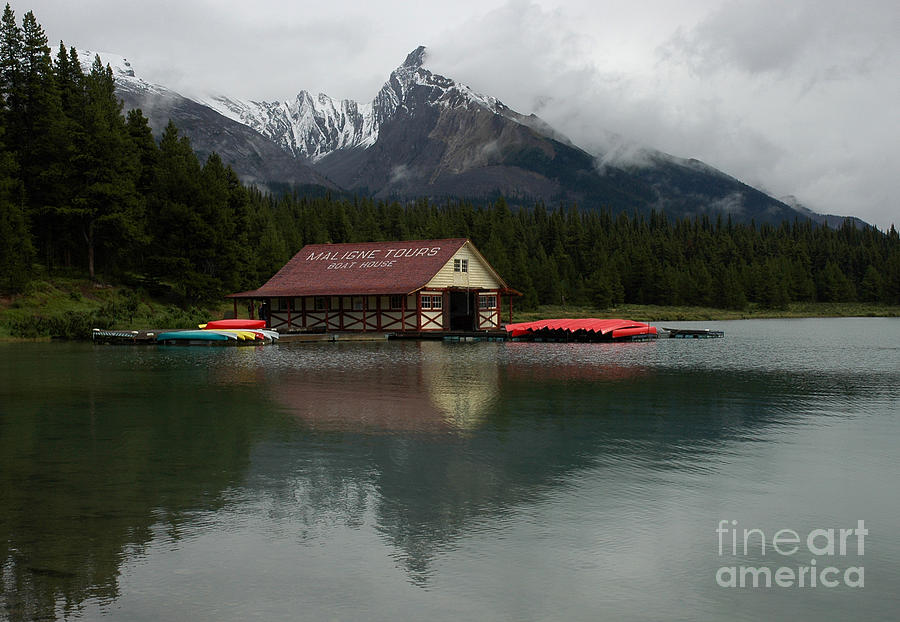 The Boathouse on Maligne Lake Alberta Canada Photograph by Vivian Christopher