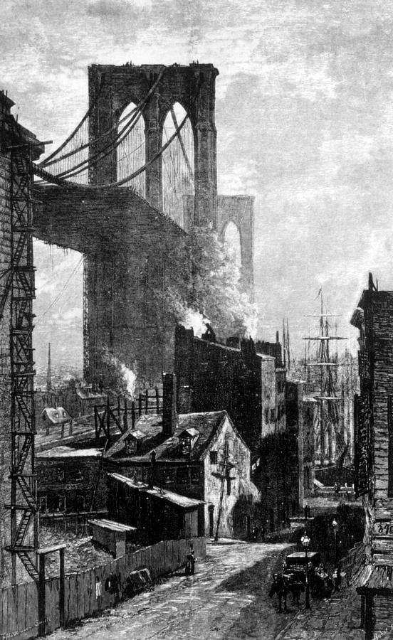 The Brooklyn Bridge, 1881 Engraving Photograph by Everett