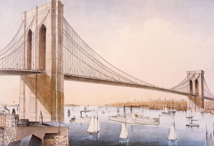 The Brooklyn Bridge, Currier & Ives Photograph by Everett
