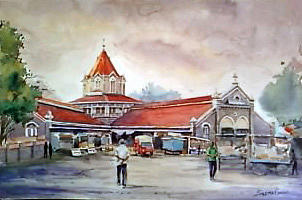 Landscape Painting - The Building of Vegetable Market by Seema Ghiya