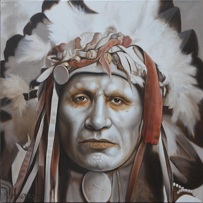 American Indian Faces Painting - The Burden of His Years by K Henderson by K Henderson
