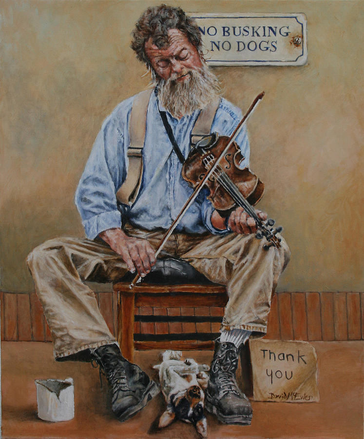 Portrait Painting - The Busker. by David McEwen