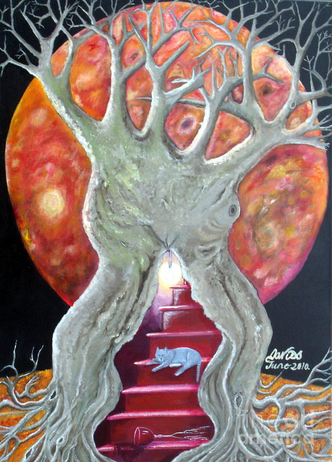 Wine Painting - The Changing Goddess Under the Wiccan Moon. by Trac Davies