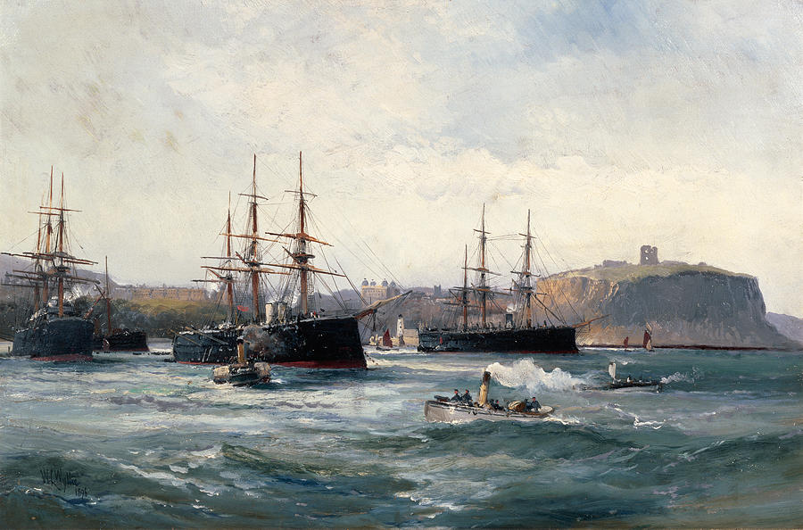 William Lionel Wyllie Painting - The Channel Fleet off Scarborough by William Lionel Wyllie