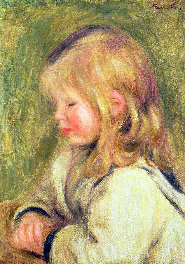 Pierre Auguste Renoir Painting - The Child in a White Shirt Reading by Pierre Auguste Renoir