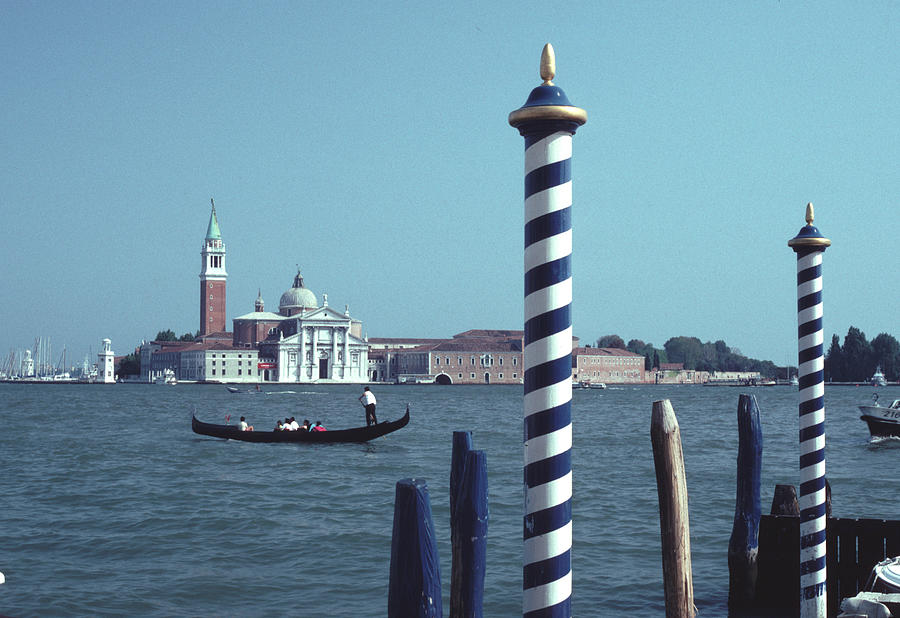 The Church of San Giorgio, A Gondola, Maggiore Gondola Poles Venice Photograph by Tom Wurl