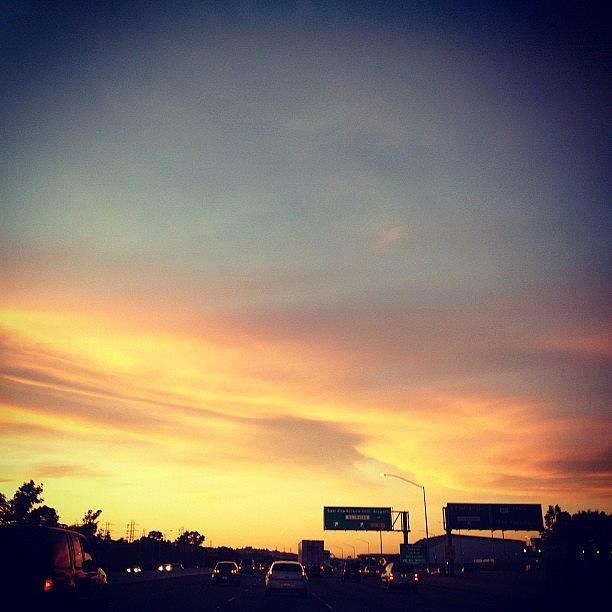 Sunset Photograph - The Commute. #sky #clouds #road by Christy I