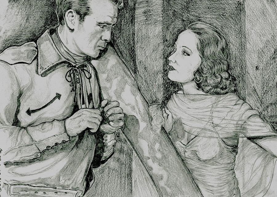 Gary Cooper Drawing - The cow boy and the Lady by Didier DidGiv Gary Cooper Drawing - The cow boy and the Lady by Didier DidGiv
