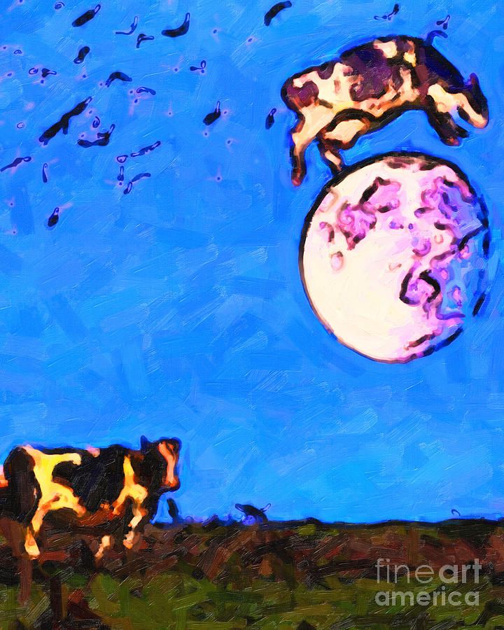 The Cow Jumped Over The Moon . Painterly Photograph by Wingsdomain Art and Photography