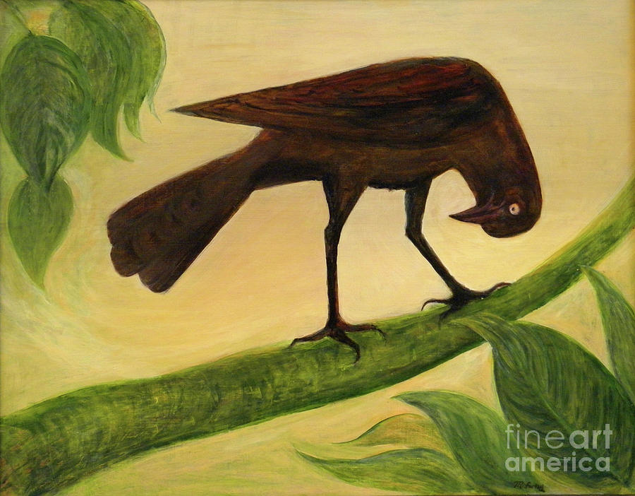 The Curious Blackbird Painting by Maureen Farley