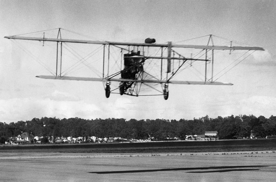 Airplane Photograph - The Curtiss Pusher Type Biplane Shown by Everett