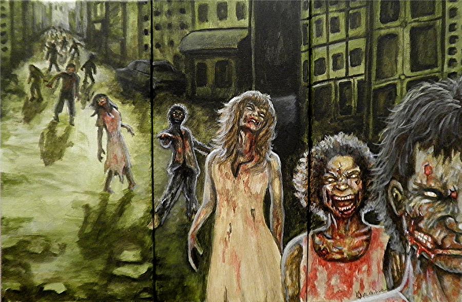Zombies Painting - The Dead Invade Emerald City by Al  Molina