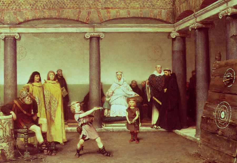 Axe Painting - The Education of the Children of Clothilde and Clovis by Lawrence Alma-Tadema