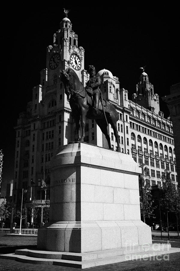 Architecture Photograph - The Edward VII 7th statue in front of the Royal Liver building one of liverpools three graces listed by Joe Fox