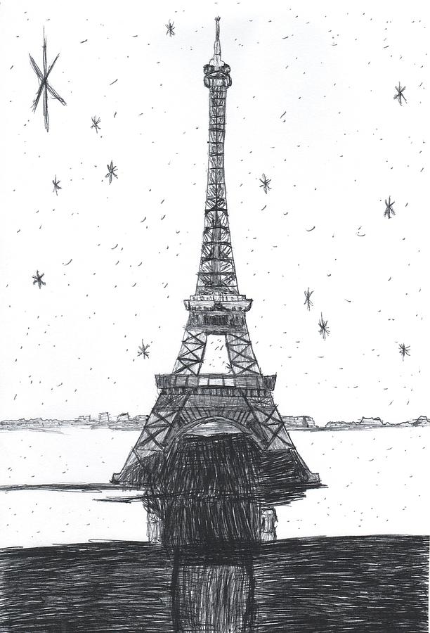 Premium Vector | Poster eiffel tower lettering paris france drawing in pen  line style on dark background