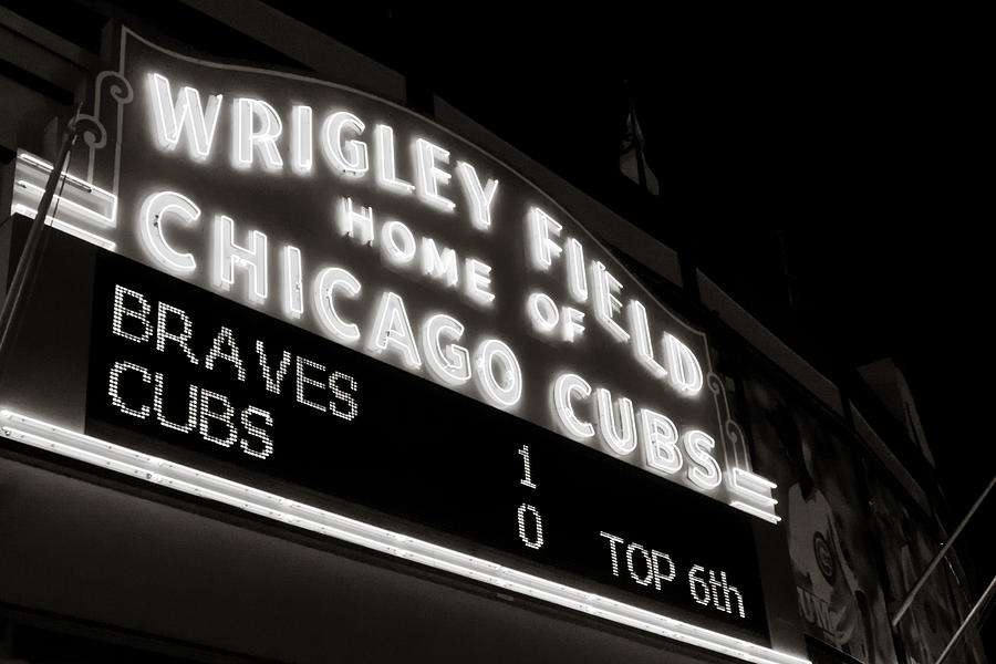 The Famous Wrigley Field Sign in Black and White Photograph by Anthony Doudt