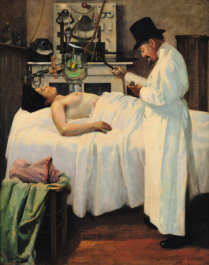 Bed Painting - The First Attempt to Treat Cancer with X Rays by Georges Chicotot