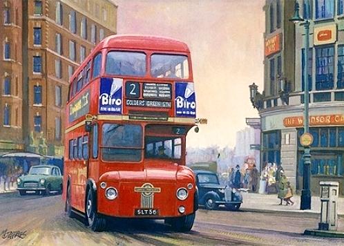The first Routemaster. Painting by Mike Jeffries