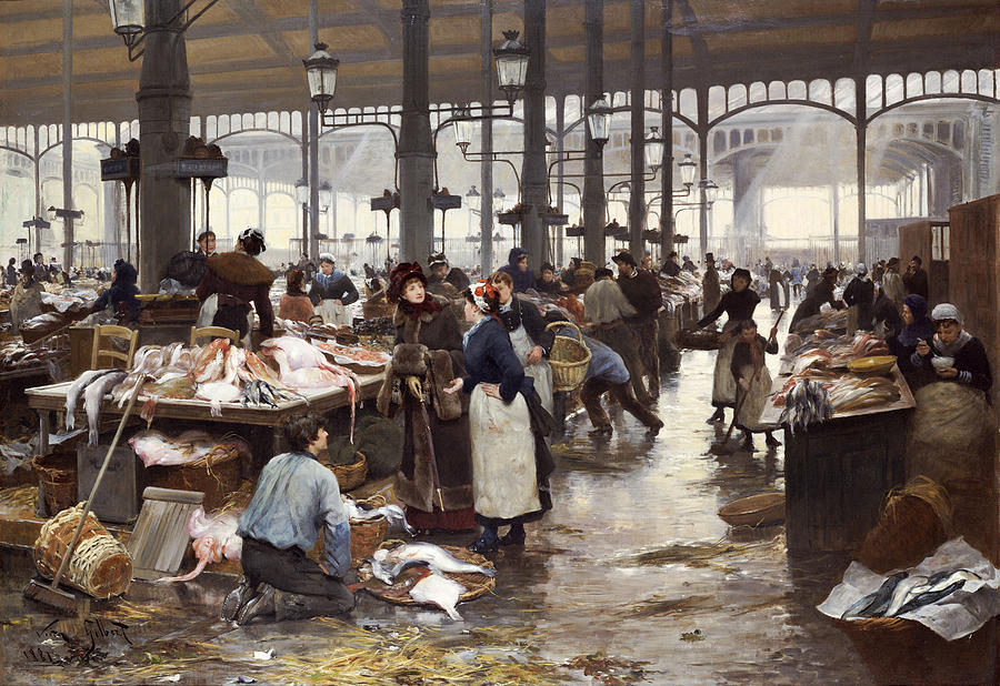 Fish Painting - The Fish Hall at the Central Market  by Victor Gabriel Gilbert