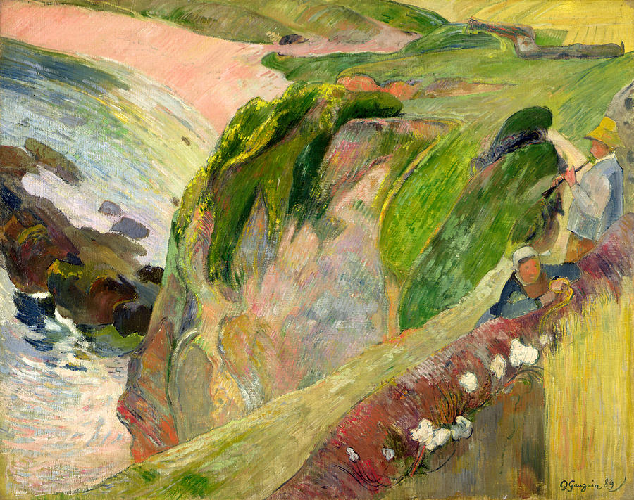 Landscape Painting - The Flageolet Player on the Cliff by Paul Gauguin