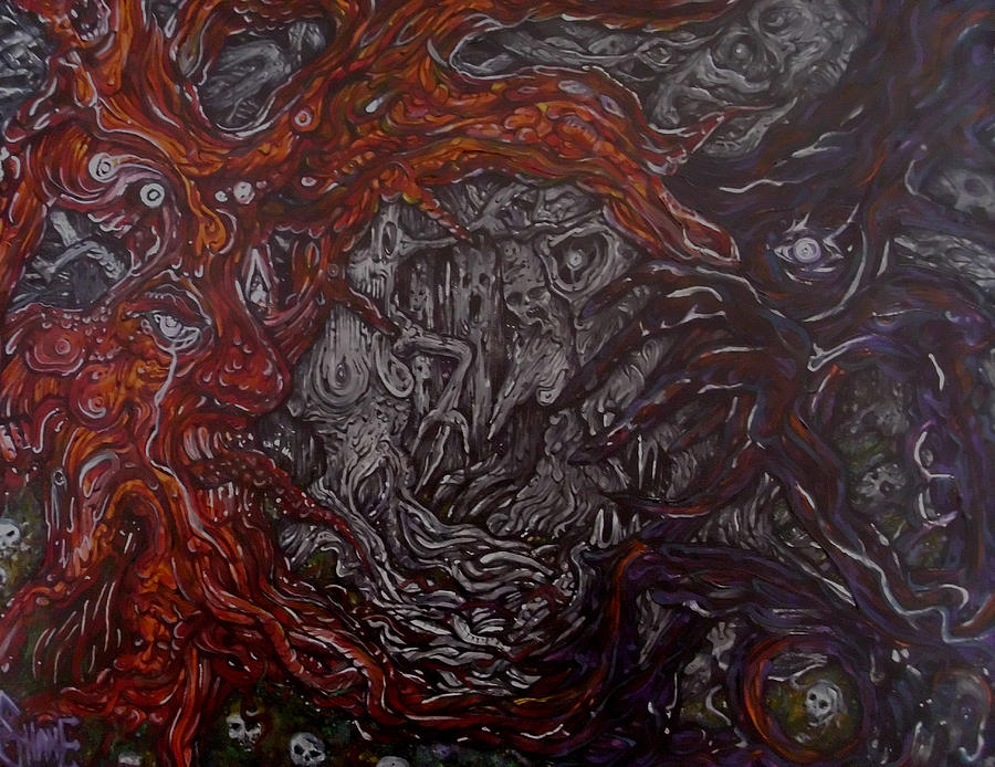 Tree Painting - The Forest Of The Dead Demons And Trapped Tree People by Sam Hane