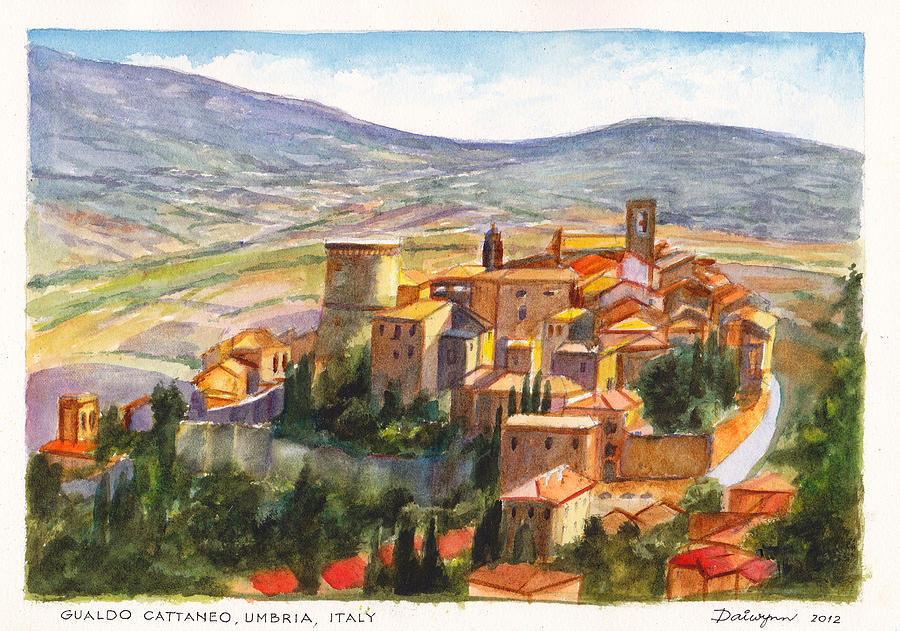 The fortified walled village of Gualdo Cattaneo Umbria Italy Painting by Dai Wynn