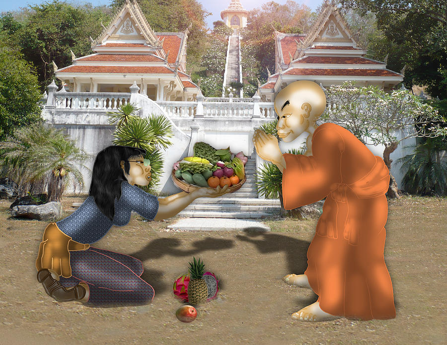 Thai Monk Digital Art - The Gift by Wilfred Mellers