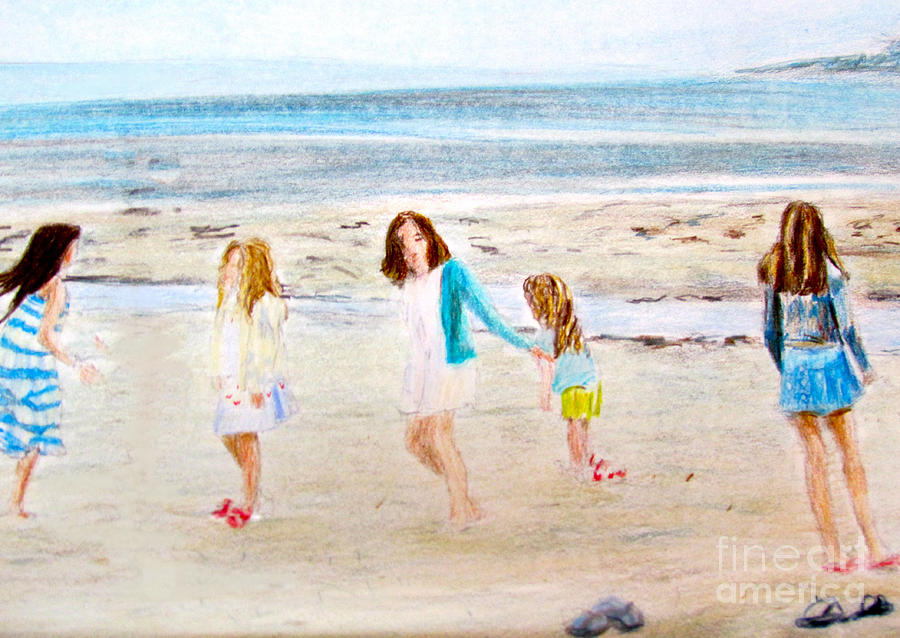 The Girls on Newport Beach Drawing by Beth Saffer