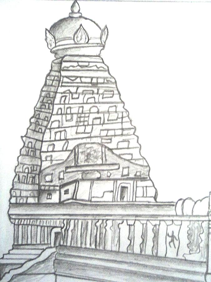 Buy Brihadeeswara Temple Handmade Pen Sketch On Paper Painting at 17% OFF  by Atypical Advantage | Pepperfry
