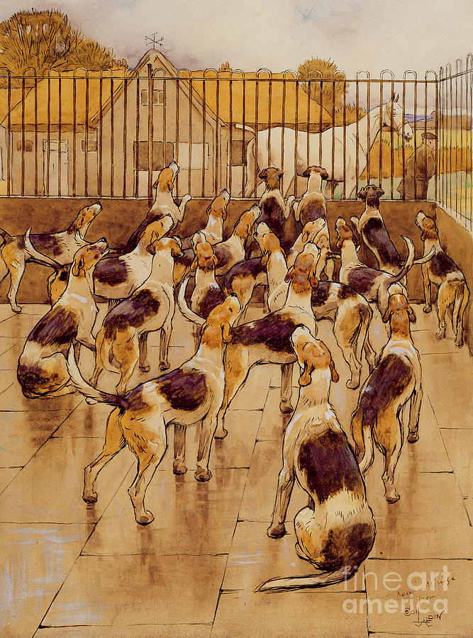 Dog Painting - The Hounds began suddenly to howl in chorus  by Cecil Charles Windsor Aldin