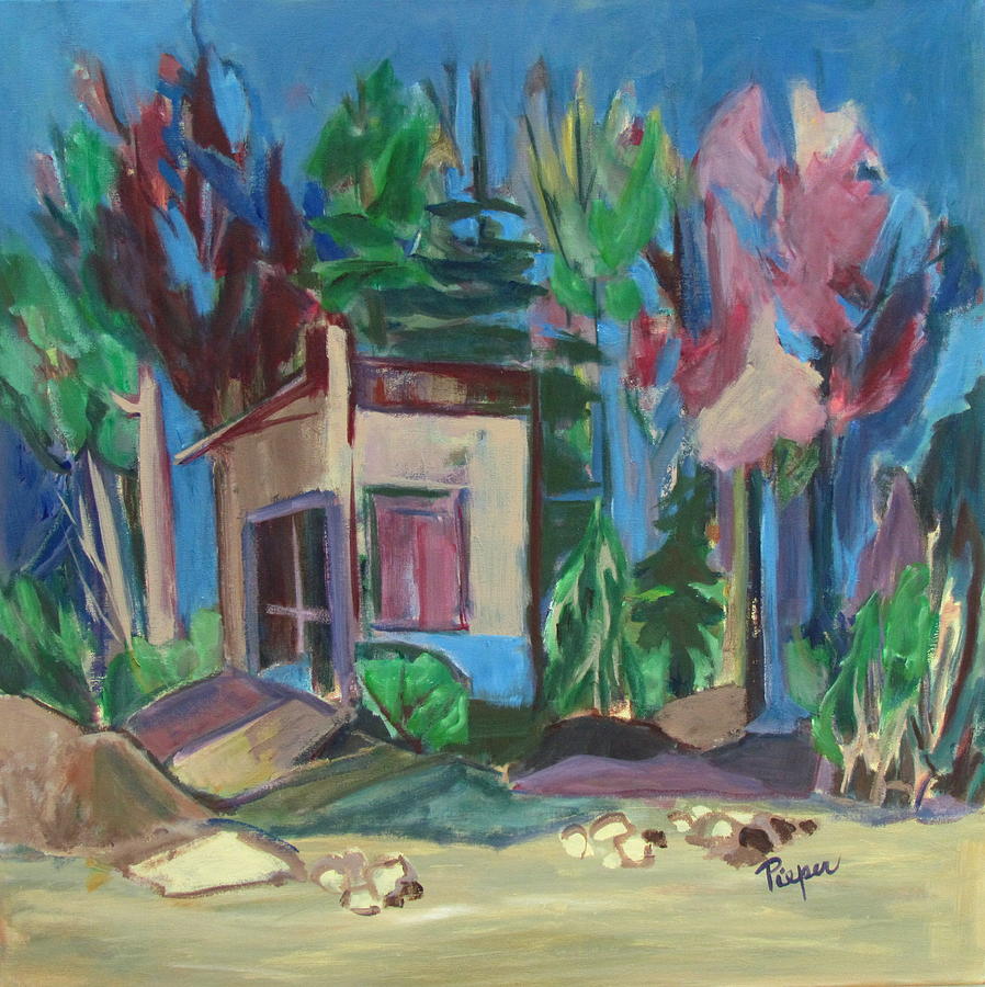 The House that Jack Built in the woods by the water Painting by Betty Pieper