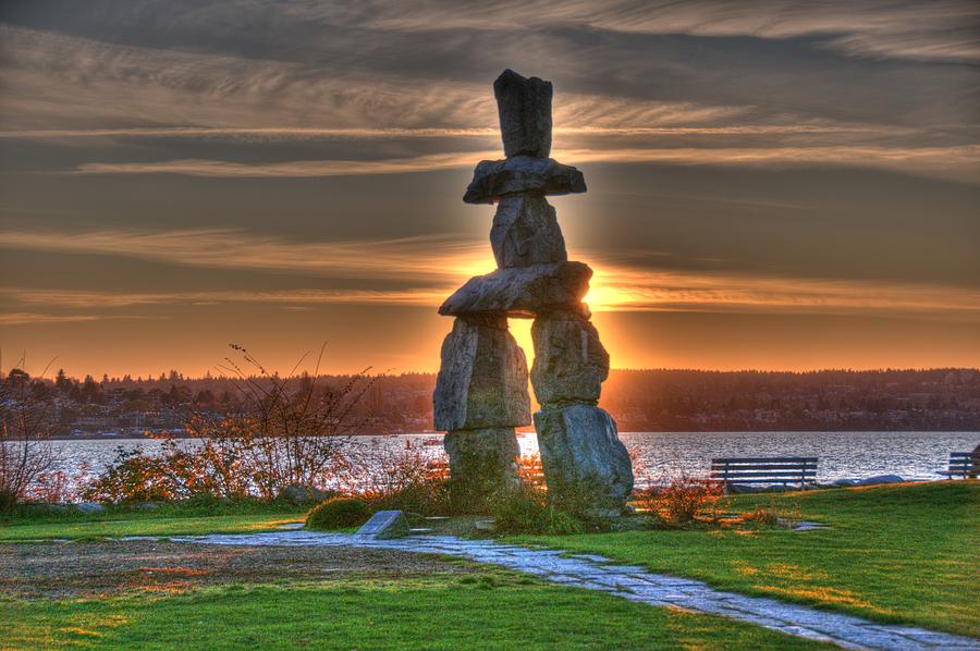 Inukshuk Photograph - The Inukshuk At English Bay by Lawrence Christopher
