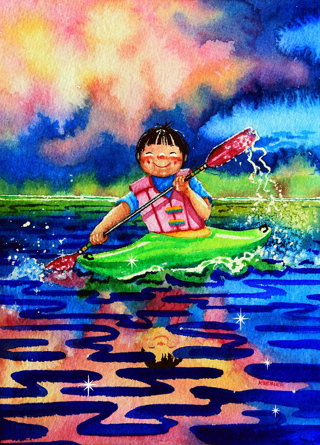 Storybook Illustration Painting - The Kayak Racer 11 by Hanne Lore Koehler