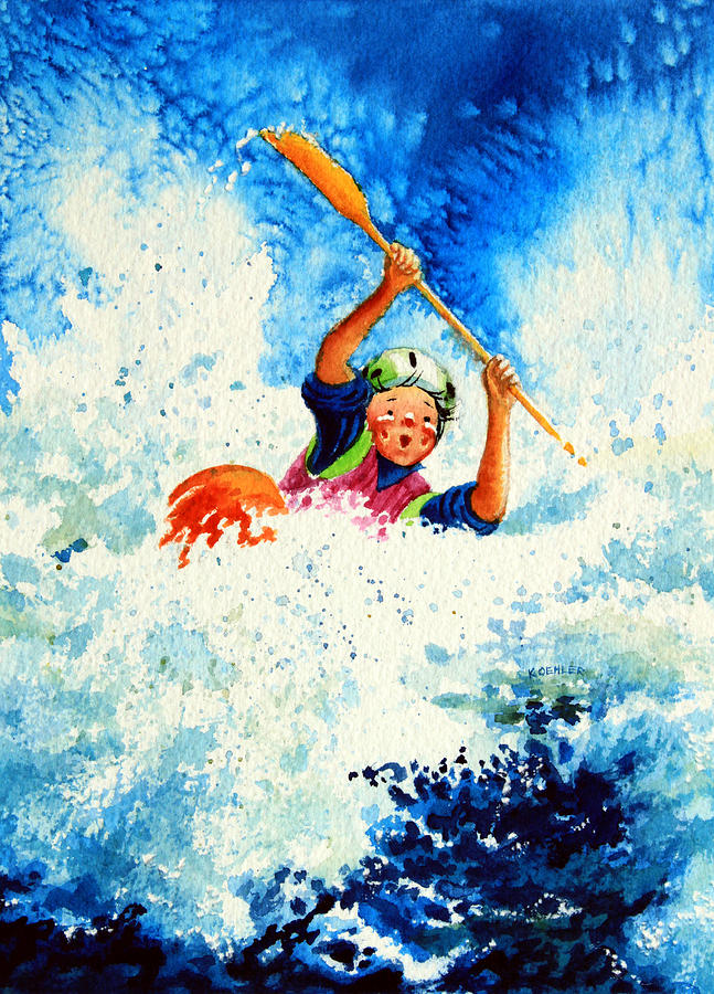 White Water Kayaking Painting - The Kayak Racer 16 by Hanne Lore Koehler