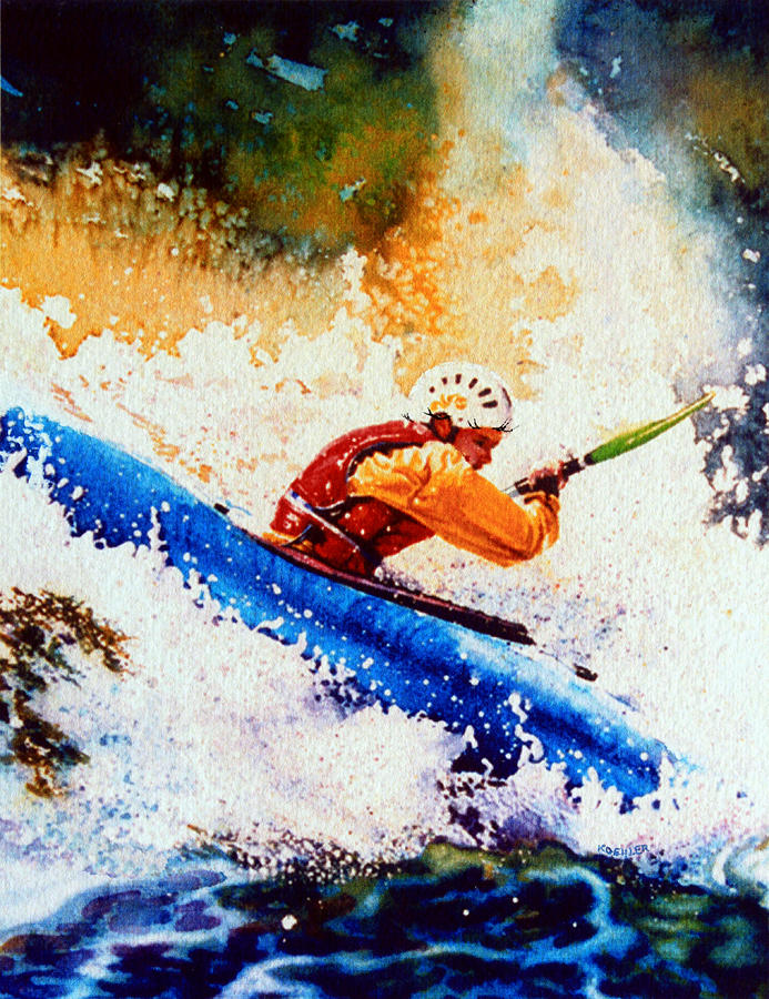 White Water Kayaking Painting - The Kayak Racer 17 by Hanne Lore Koehler