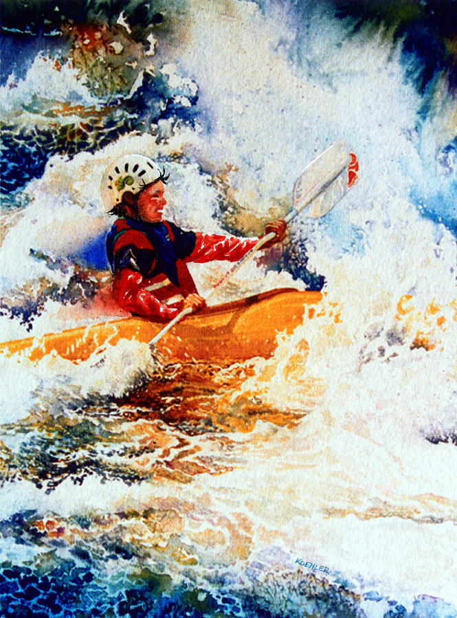 White Water Kayaking Painting - The Kayak Racer 19 by Hanne Lore Koehler
