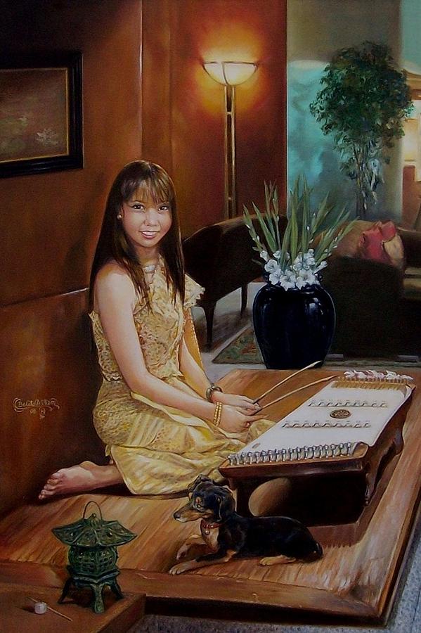 Music Painting - The Khim Player by Belita William