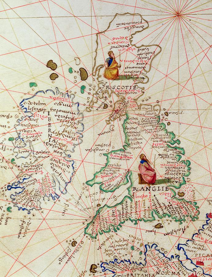 Map Drawing - The Kingdoms of England and Scotland by Battista Agnese