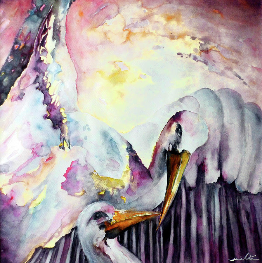 The Kiss of Storks Painting by Miki De Goodaboom