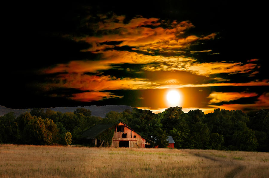 The late Sams rd. barn in the Moonlight Photograph by Randall Branham