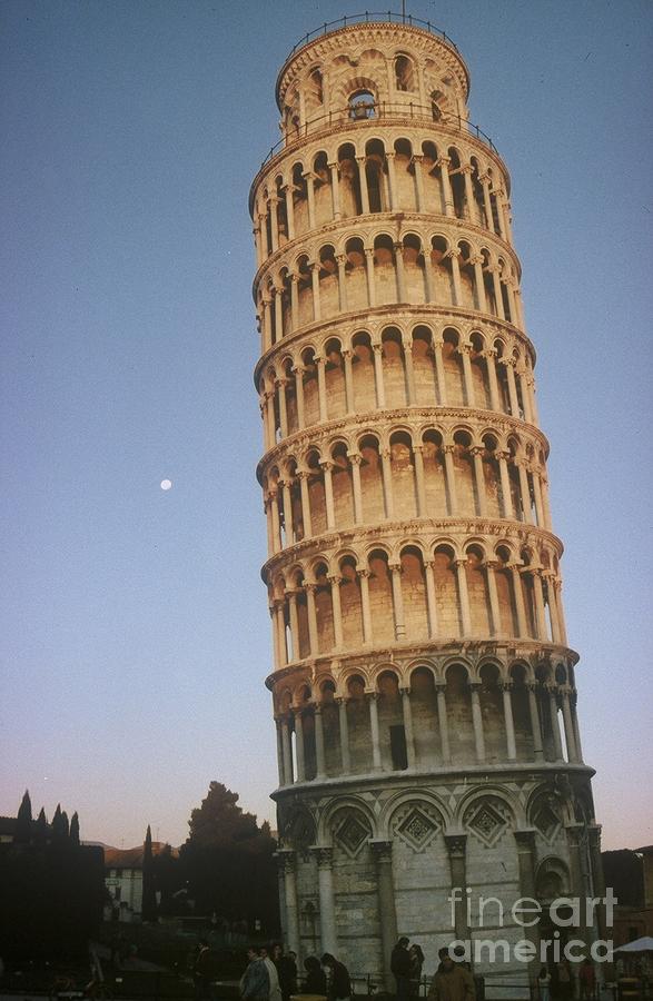 The Leaning Tower of Pisa with moon Photograph by Dean Robinson
