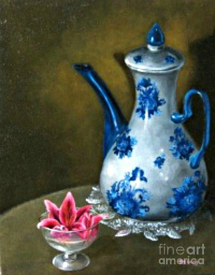 Lily Painting - The lily and the Coffe Pot by Patricia Lang Lily Painting - The lily and the Coffe Pot by Patricia Lang