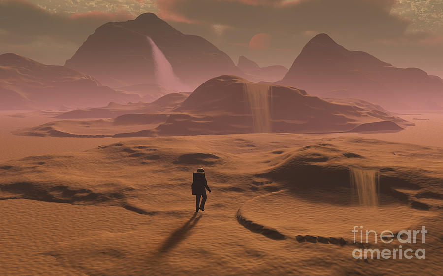 Planet Digital Art - The Lone Figure Of An Explorer Watching by Mark Stevenson