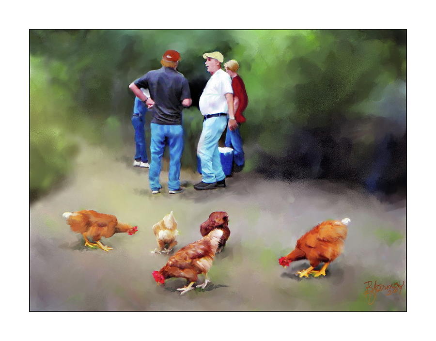 Chicken Photograph - The Menfolk Gather by DM Werner