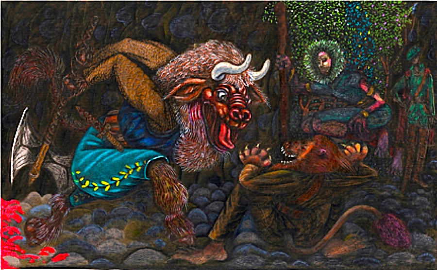 The Minotaur Attacks Therion Drawing by Al Goldfarb - Fine Art America