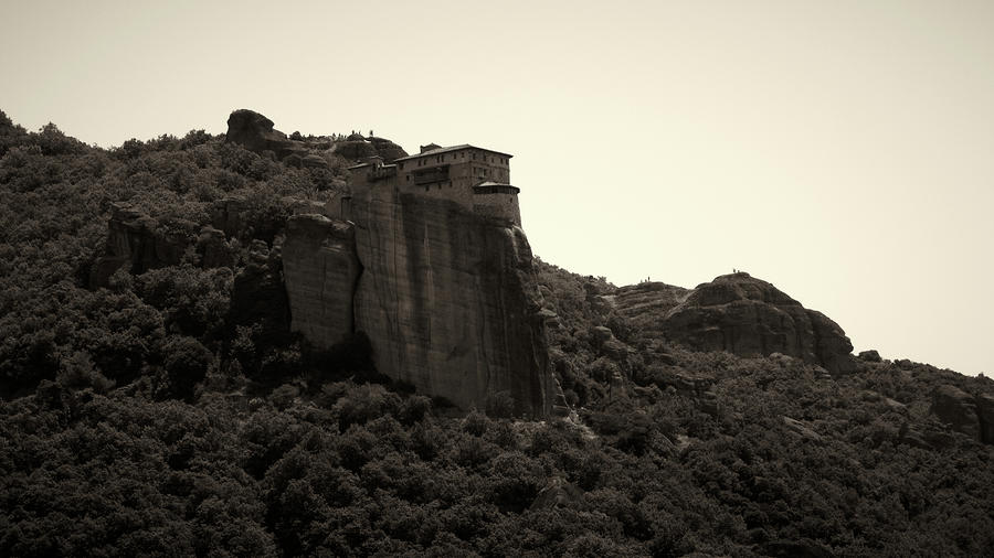 The Monastery of Roussanou on the cliff bw Photograph by Jouko Lehto